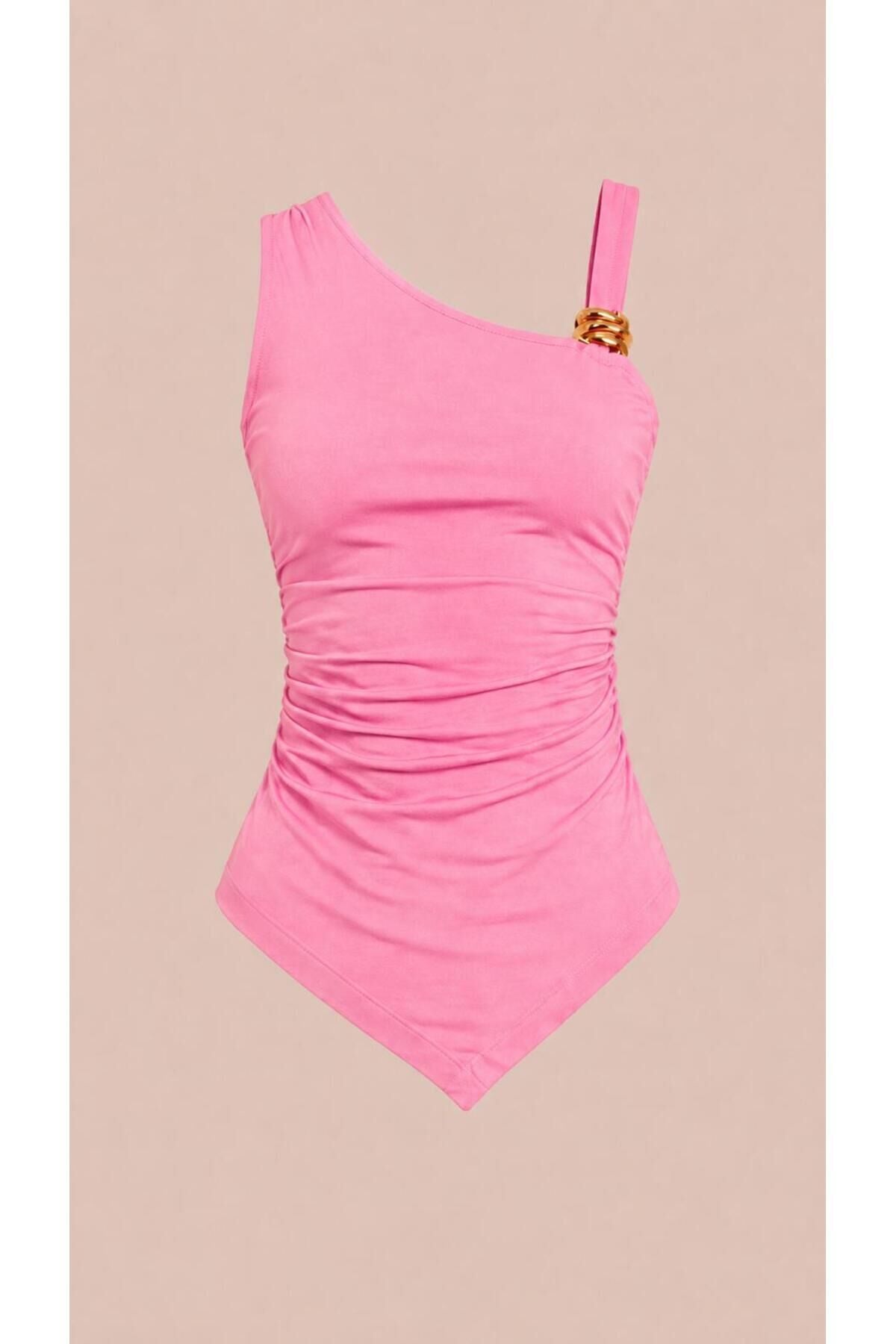 Toka Detaylı Askılı Bluz L - Pembe