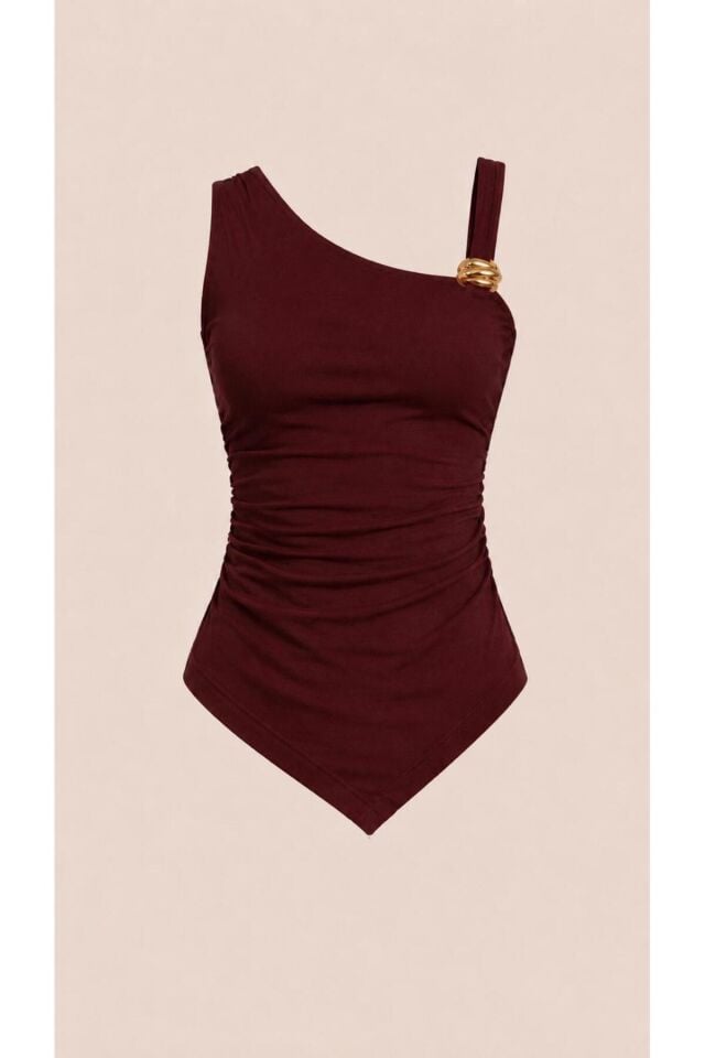 Toka Detaylı Askılı Bluz S - Bordo