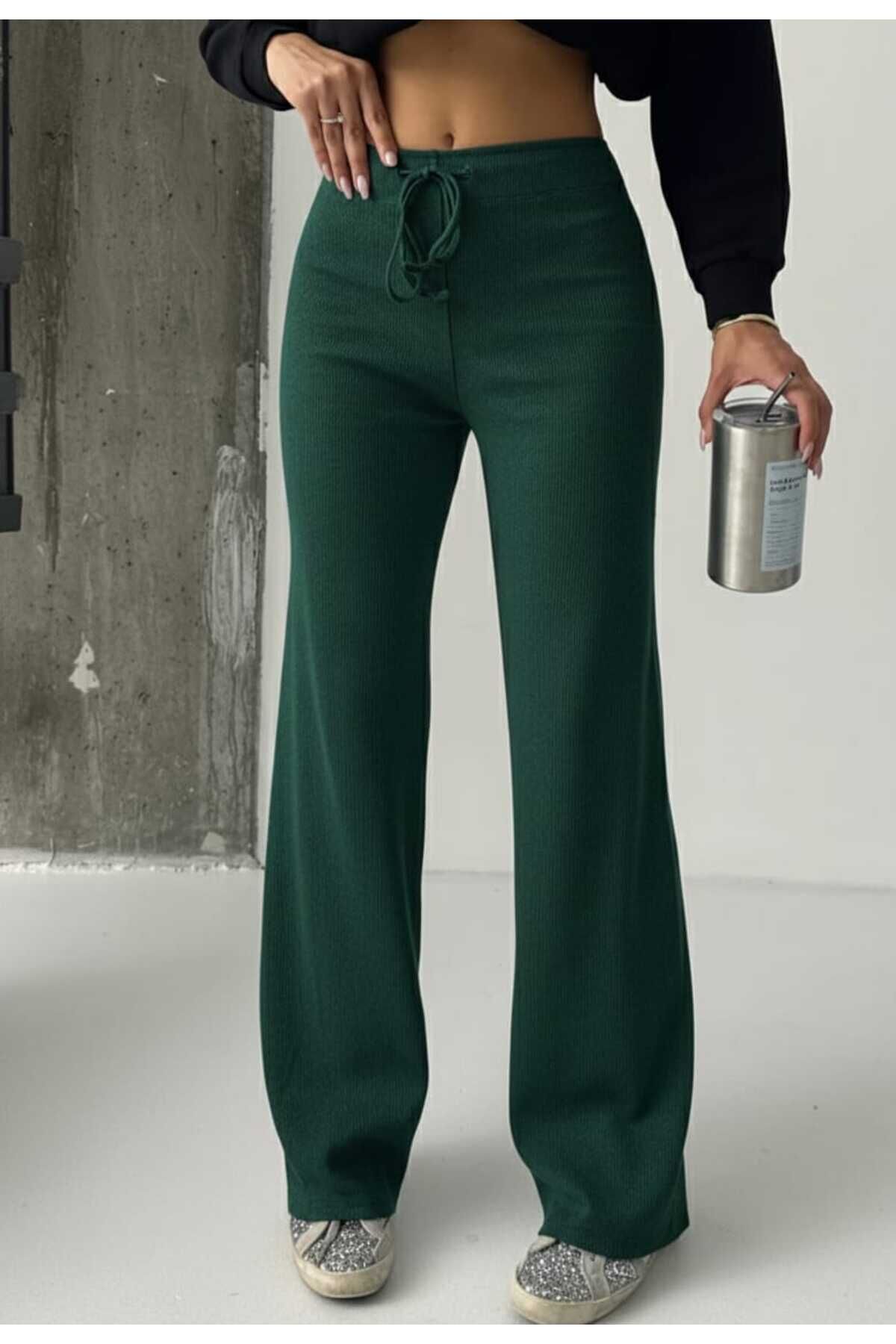 Fitilli Rahat Günlük Eşofman Standart - Zümrüt Yeşil