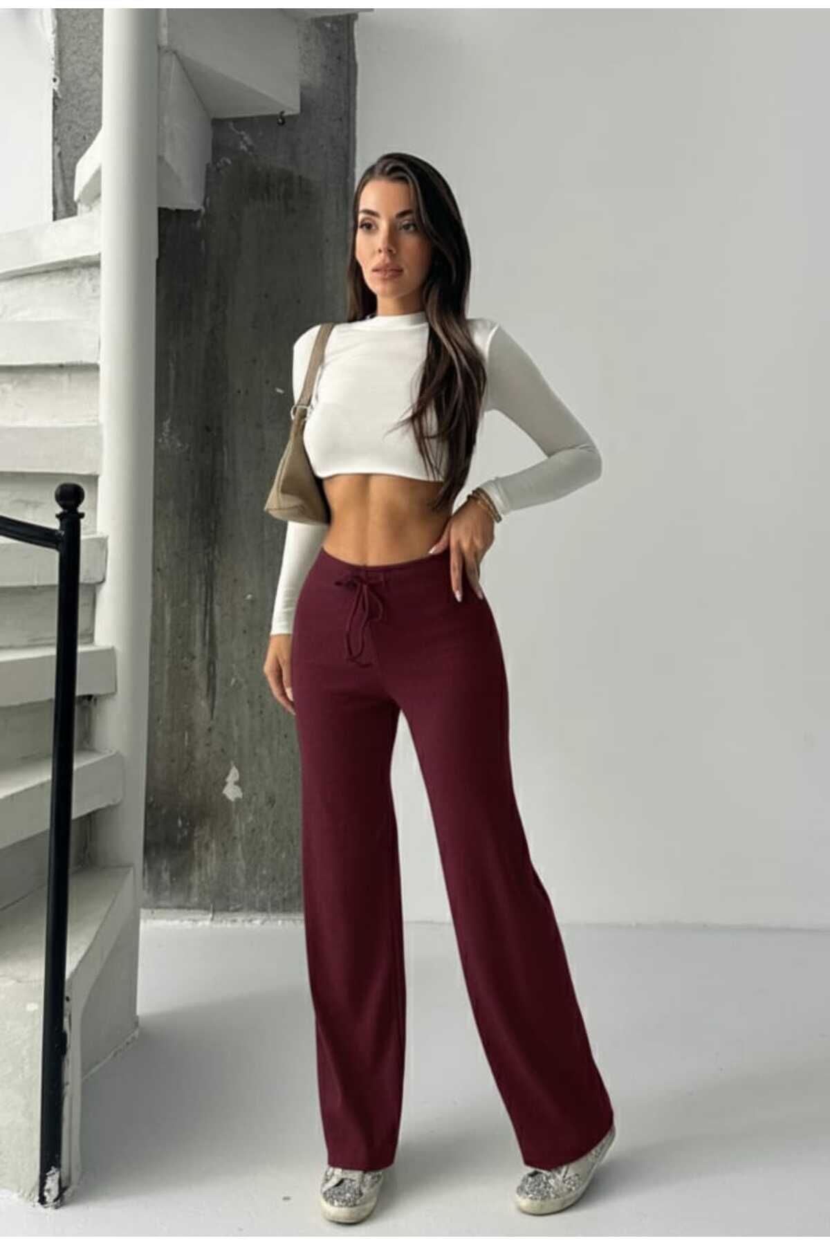 Fitilli Rahat Günlük Eşofman Standart - Bordo