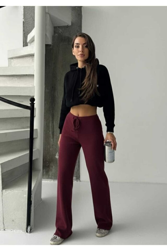 Fitilli Rahat Günlük Eşofman Standart - Bordo