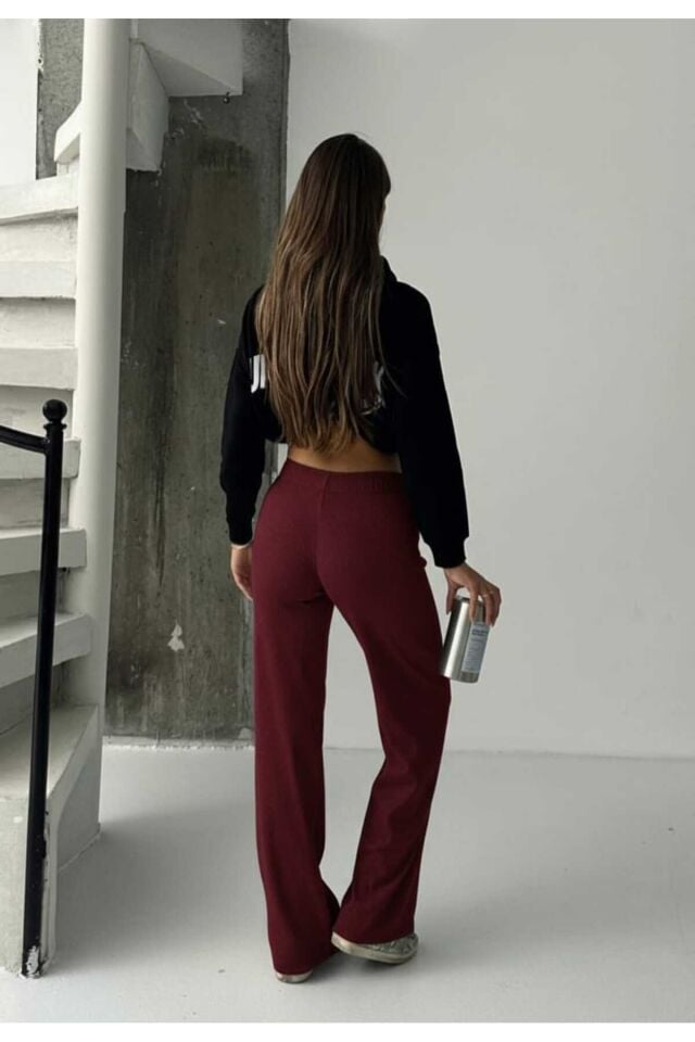Fitilli Rahat Günlük Eşofman Standart - Bordo