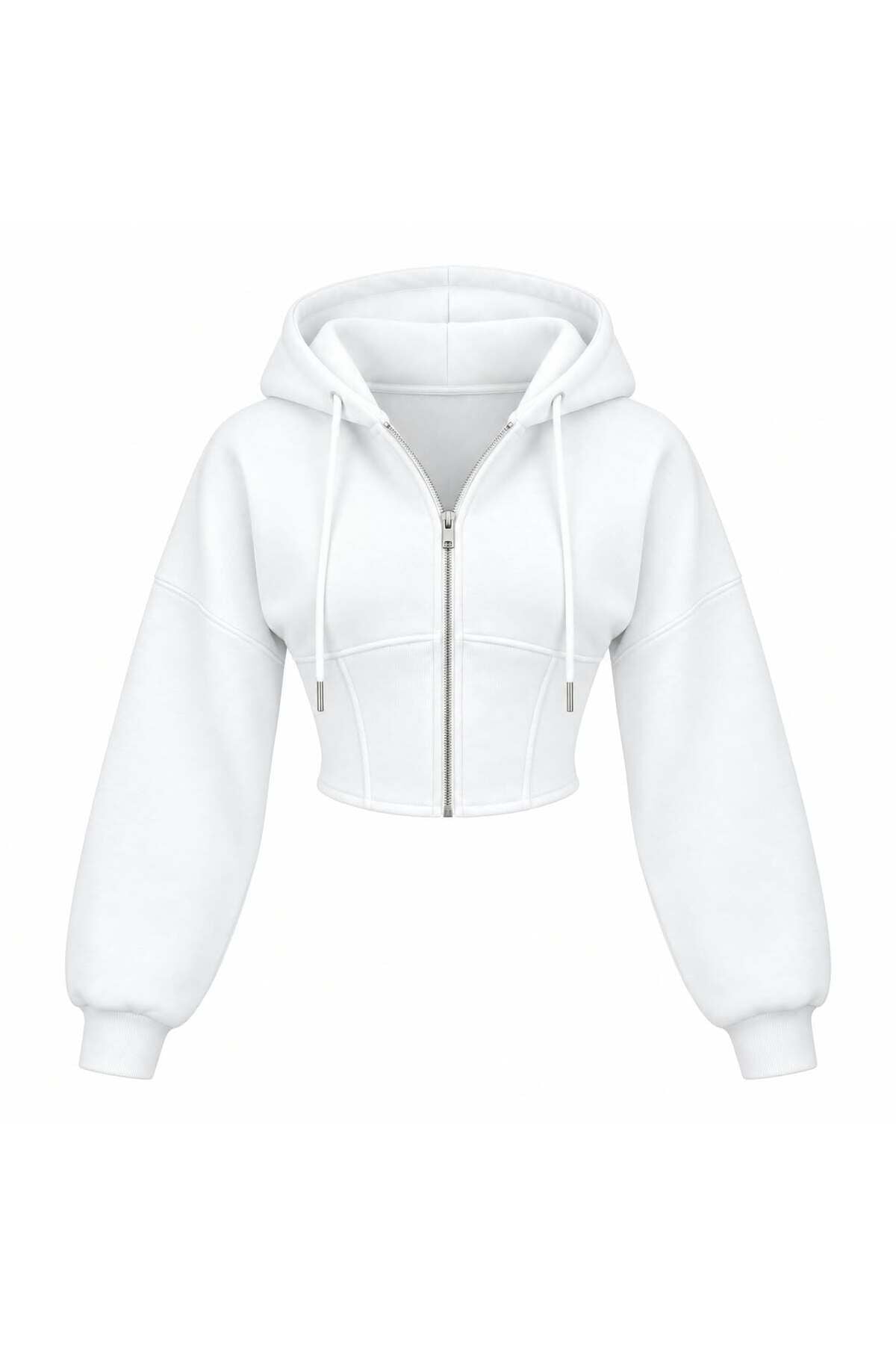 Oversize Kol Kapüşonlu Crop Hırka L - Beyaz