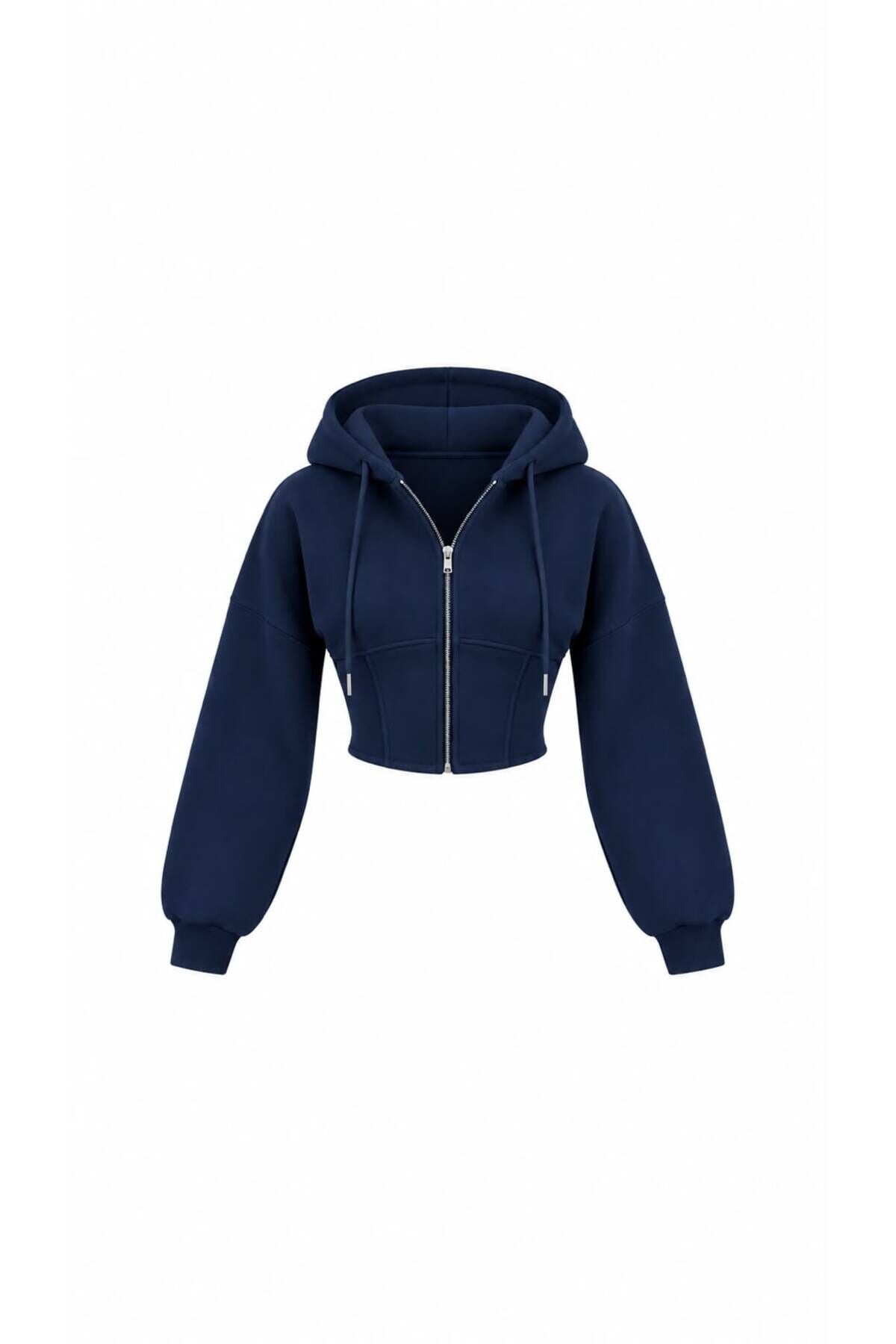 Oversize Kol Kapüşonlu Crop Hırka M - Lacivert