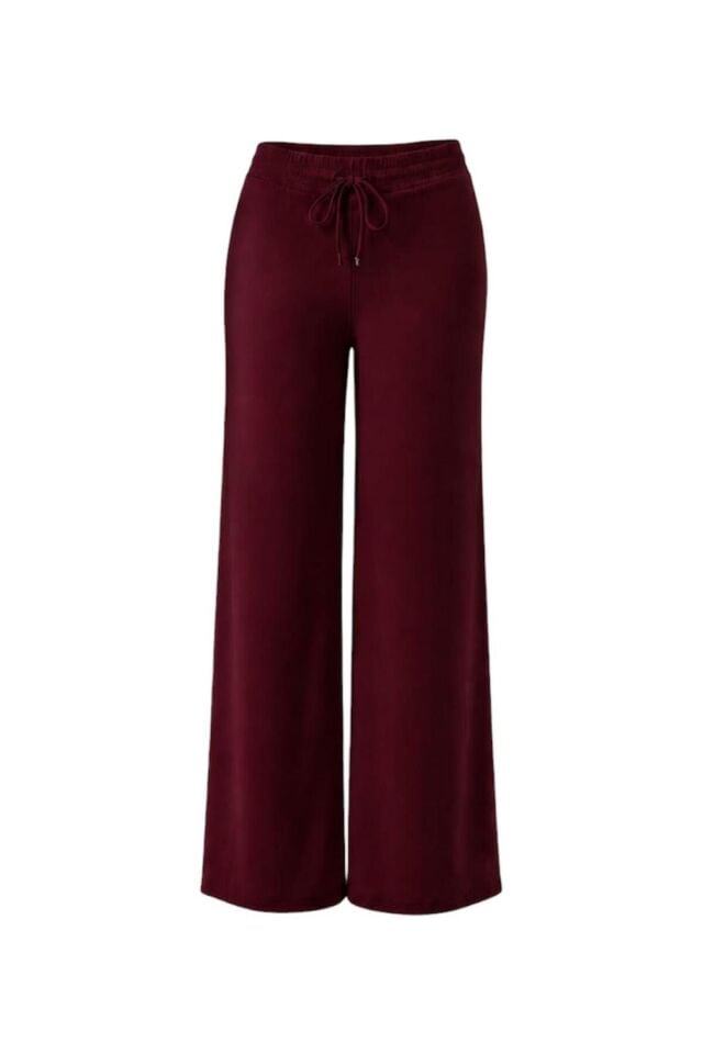 Bisiklet Yaka Bluz ve Bol Paça Pantolon Takım S - Bordo