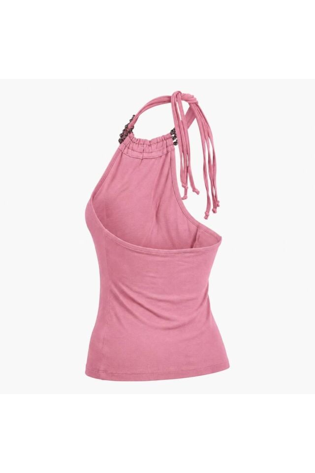 Boncuk Detaylı Bluz ve Bol Paça Pantolon Takım M - Pembe