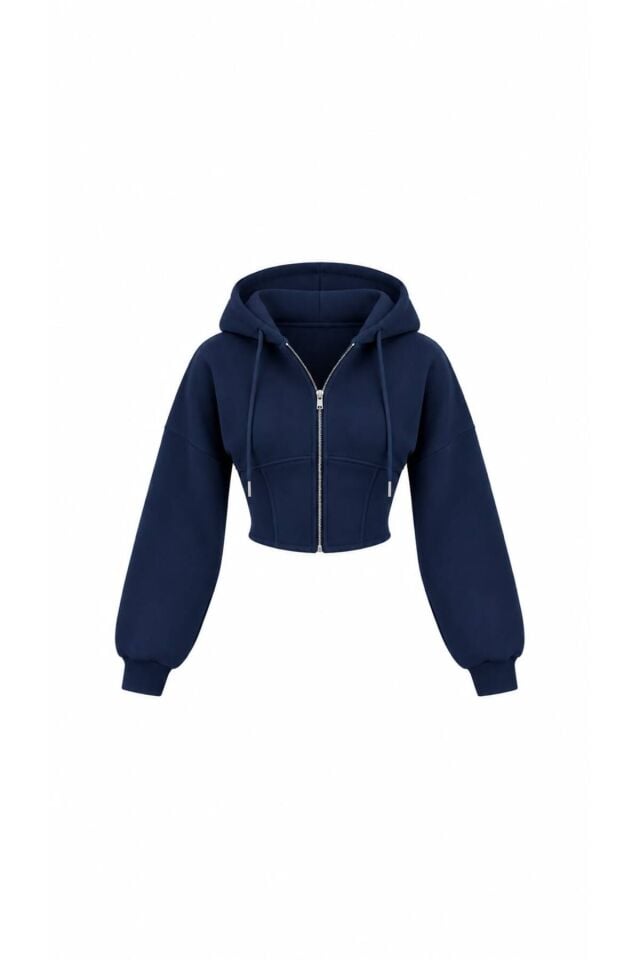 Oversize Kol Kapüşonlu Crop Hırka
